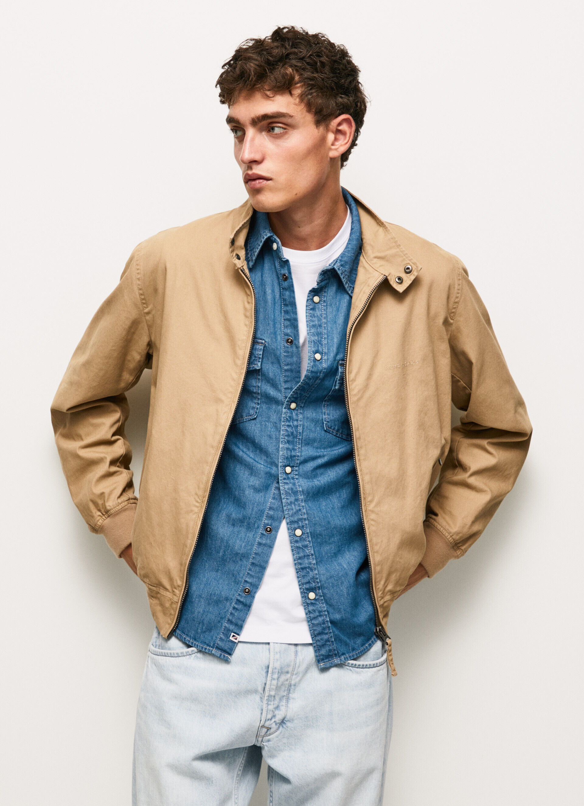 Jaqueta de algodão Harrington - bege camelo
