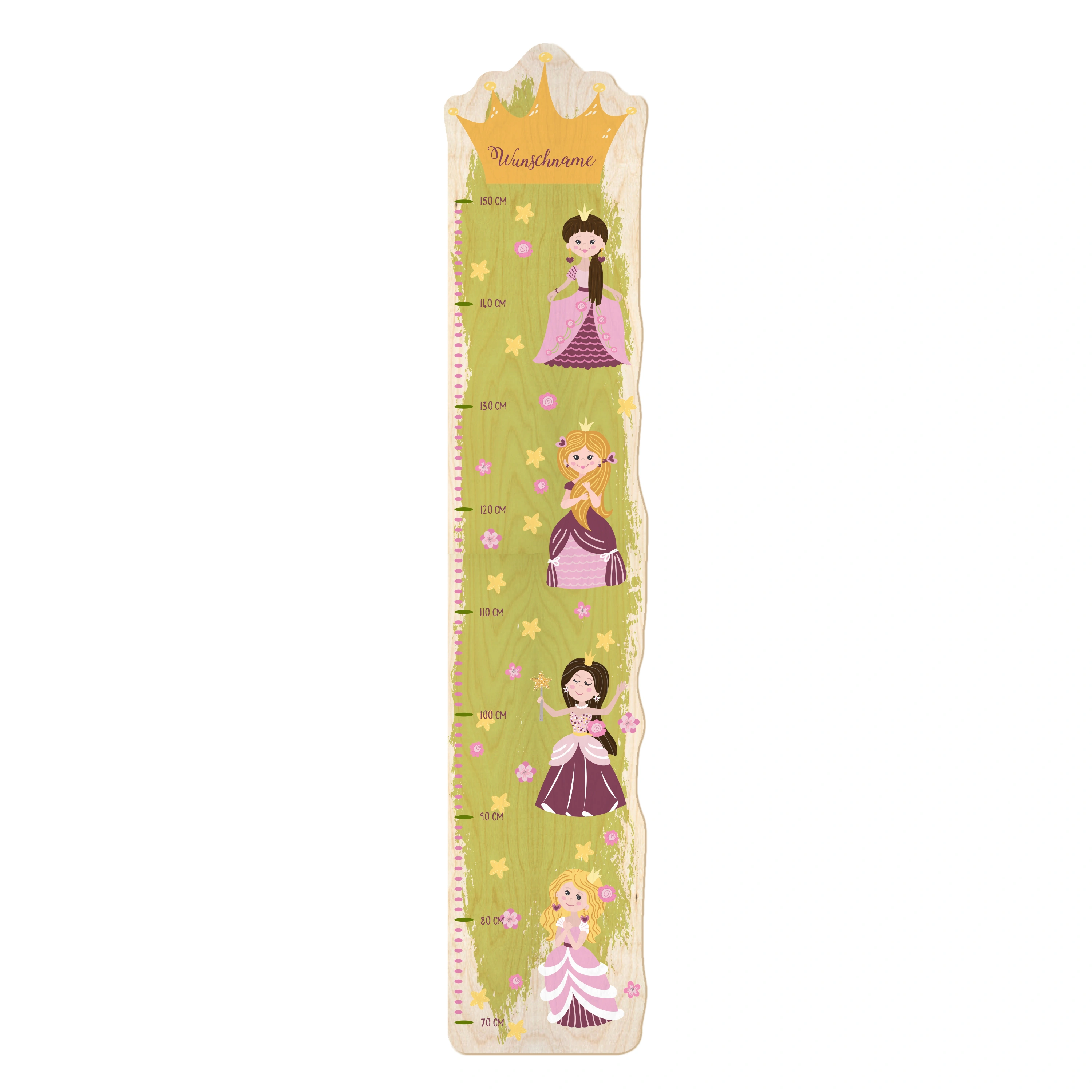 Personalisierte Holz-Messlatte mit Namen (Motiv: Prinzessin)