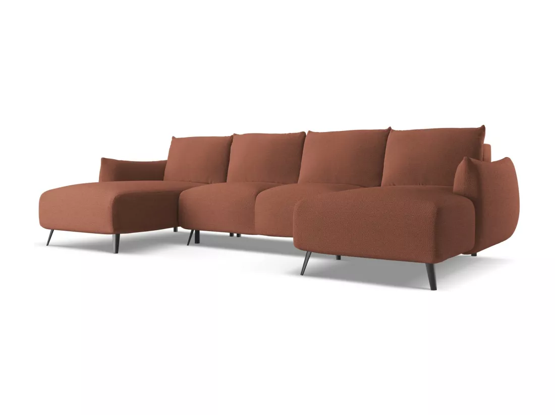 Canapé d'angle panoramique convertible en tissu chenille - rose sourd - MALIE