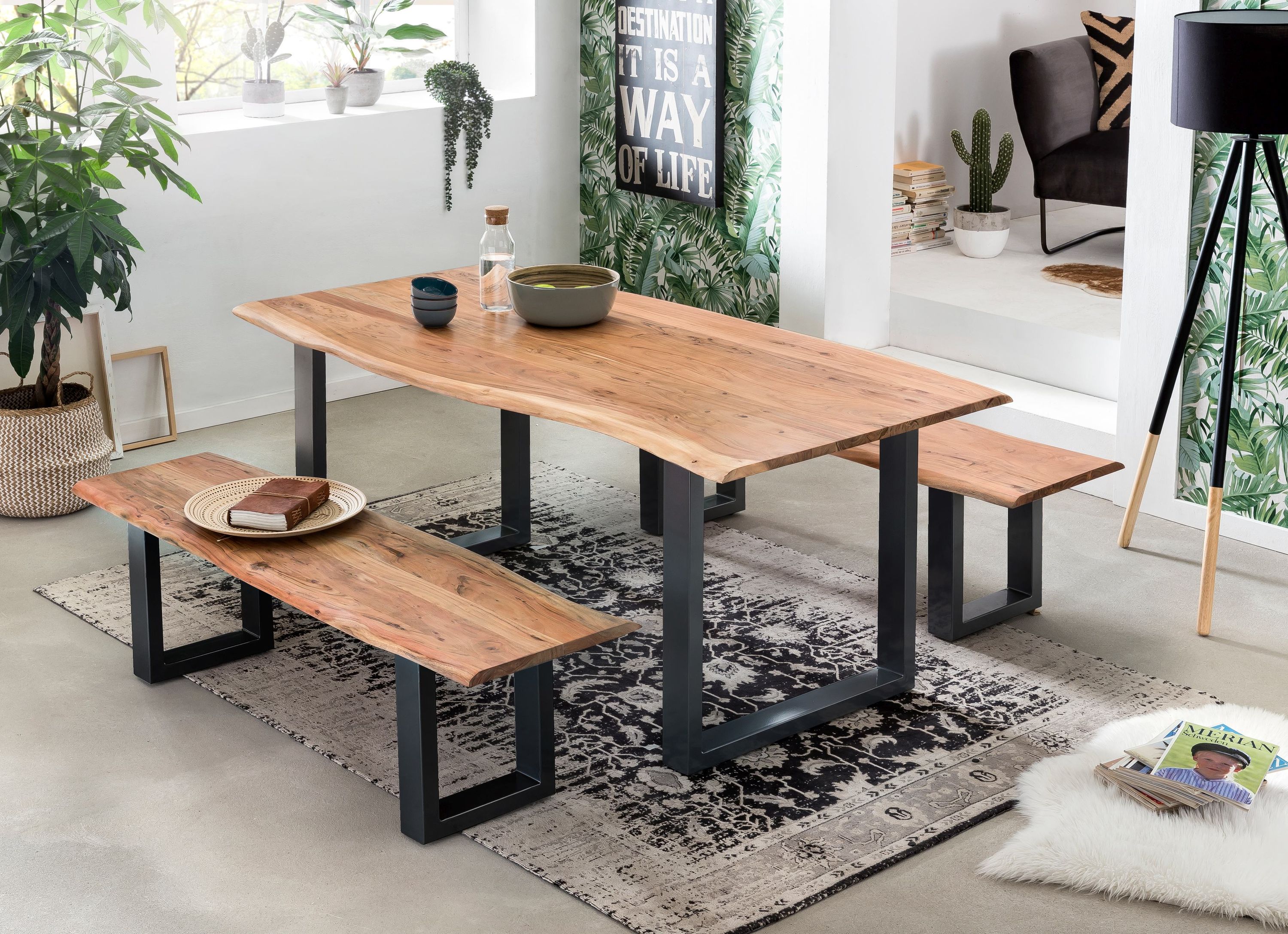 Tisch 180x100 Akazie Metall Esstisch Speisetisch Küchentisch Esszimmer Küche