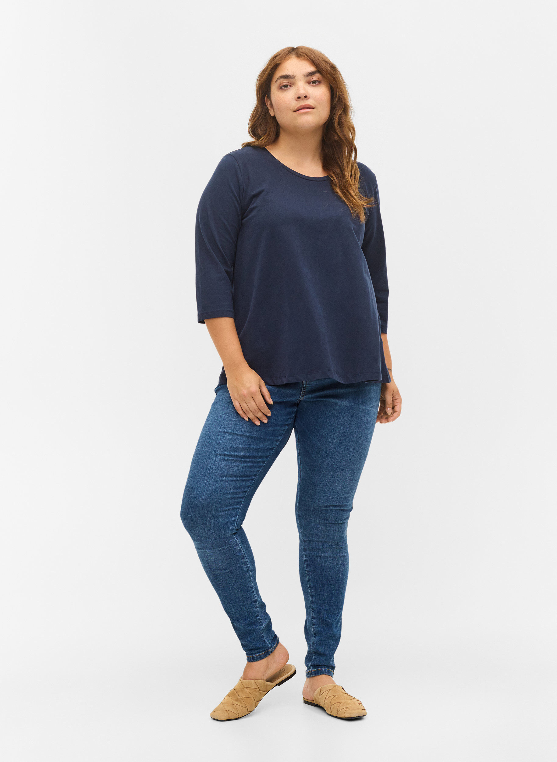 Basis bomulds t-shirt med 3/4 ærmer