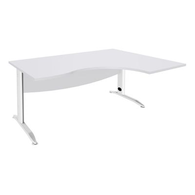 Bureau compact à droite IDRA - L160 cm - Pieds blanc - plateau Blanc perle (Pieds de renfort obligatoire à rajouter - non inclus)
