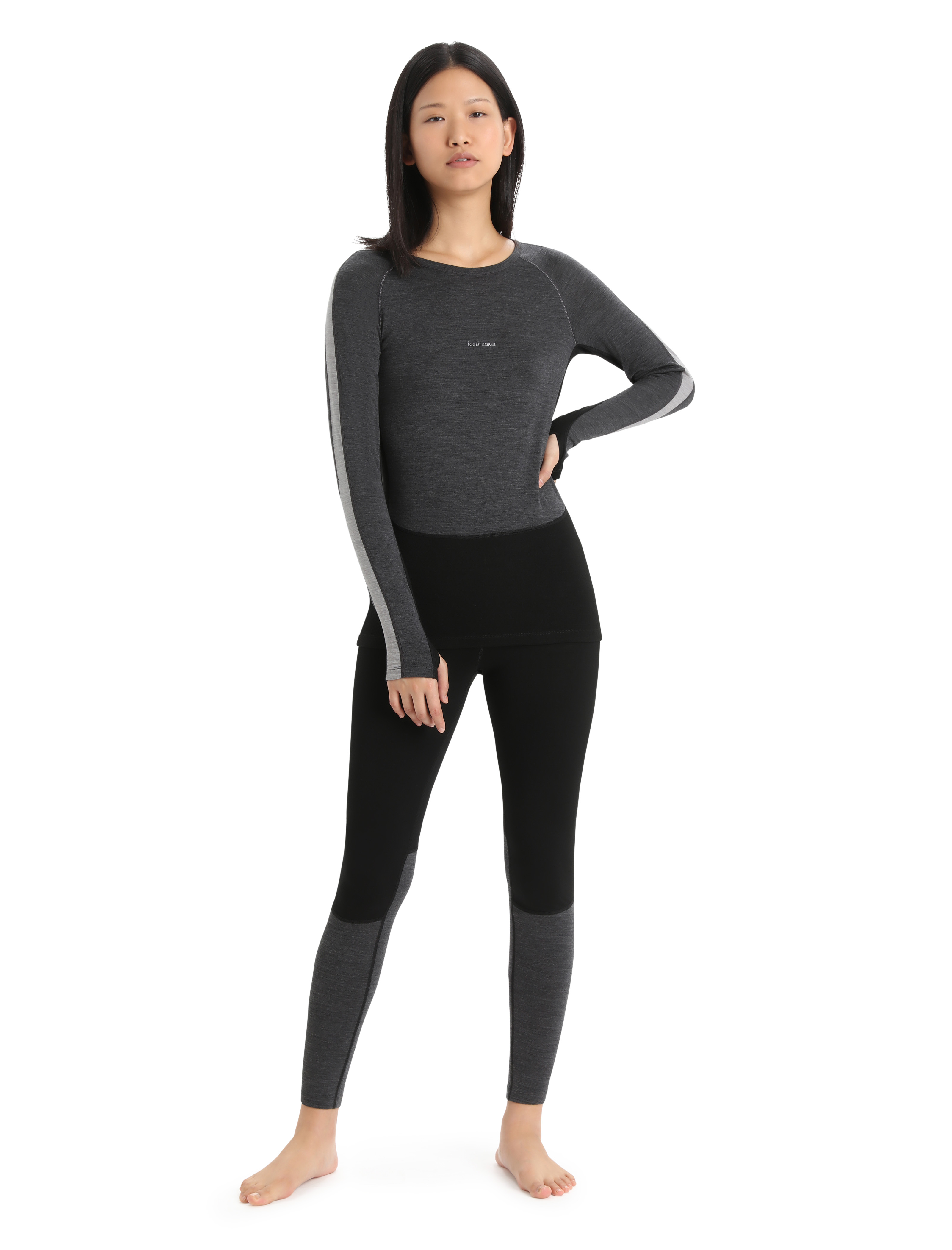 200 ZoneKnit Merino LS Crewe Thermal Top Dame Jet Heather/Black/Metro Heather/Cb