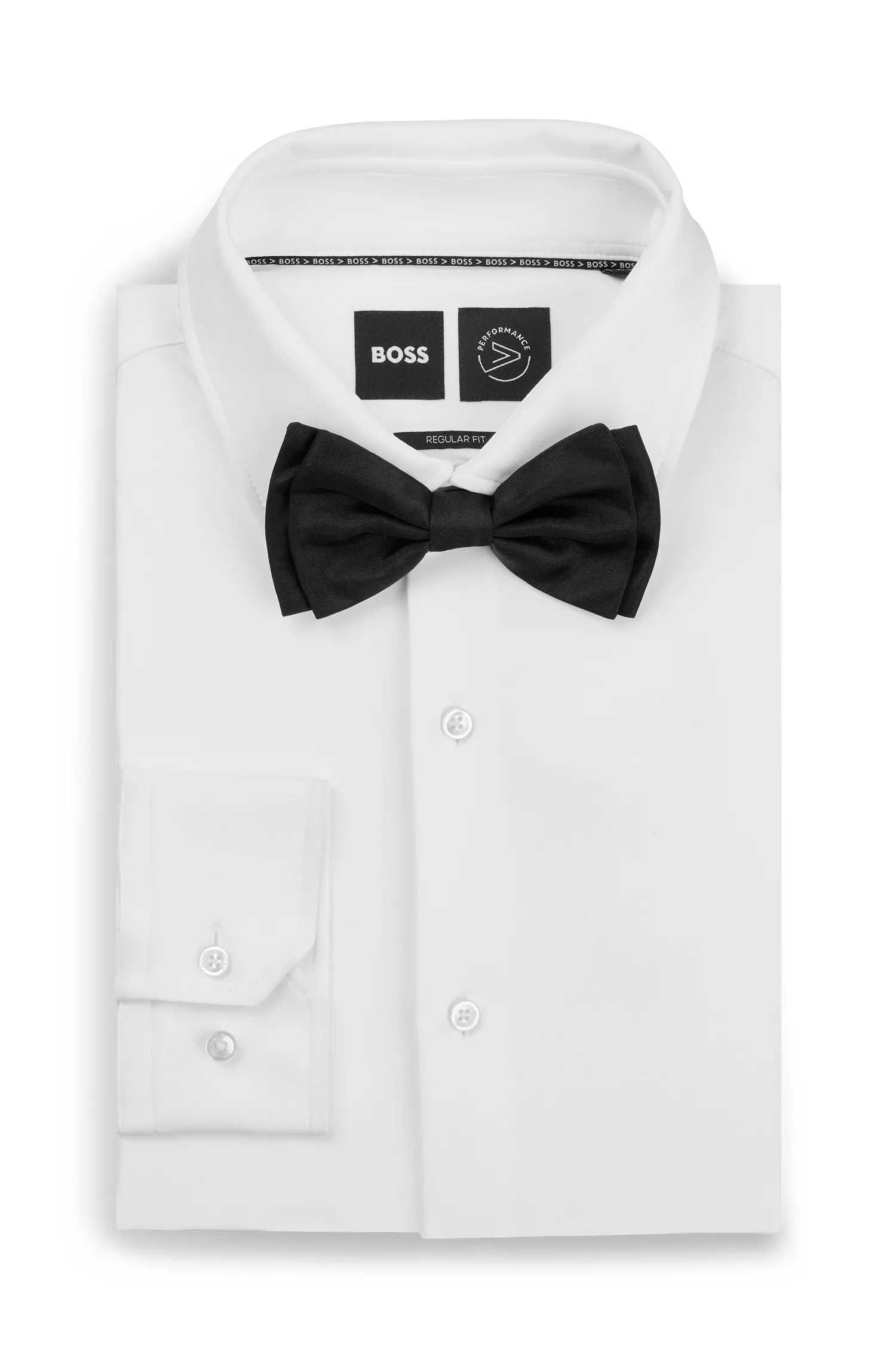 Gravata borboleta BOSS preta, fabricada na Itália, em jacquard de seda.