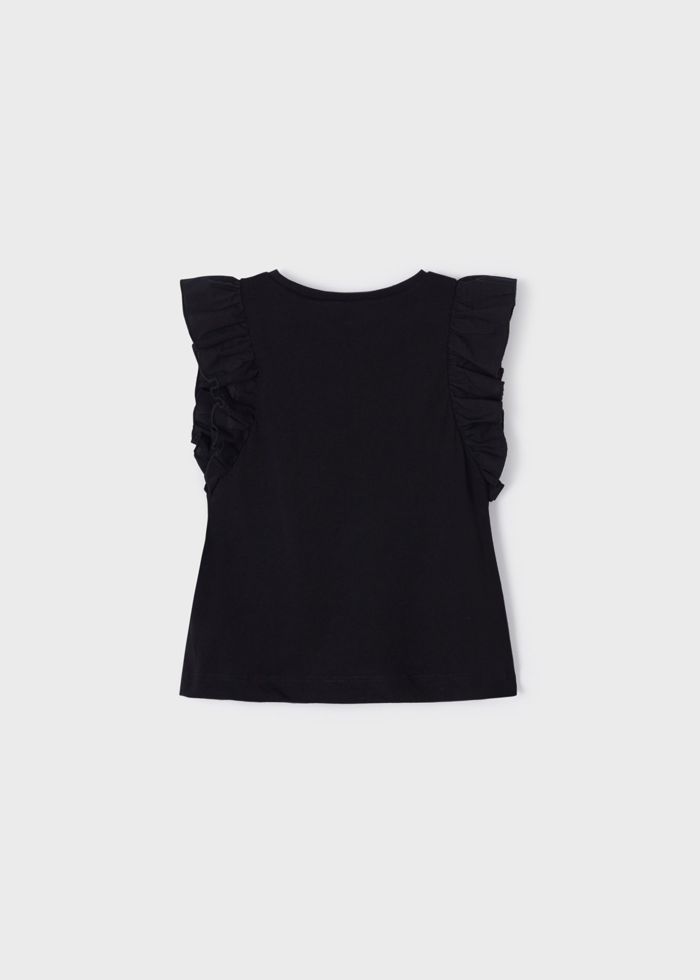 Camiseta infantil feminina de algodão sustentável com babados