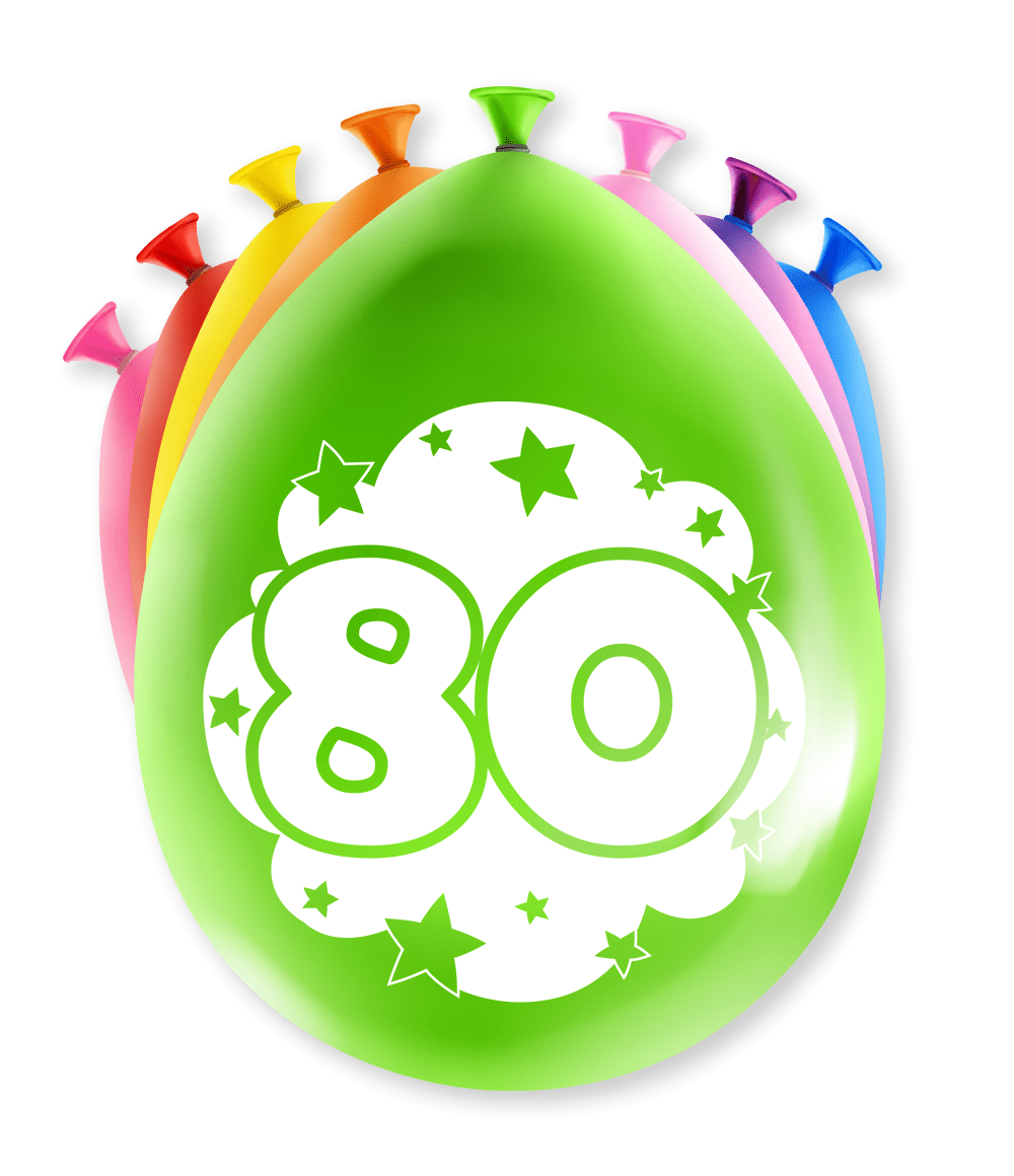 Ballonnen 80 Jaar Hoera 30cm 8st