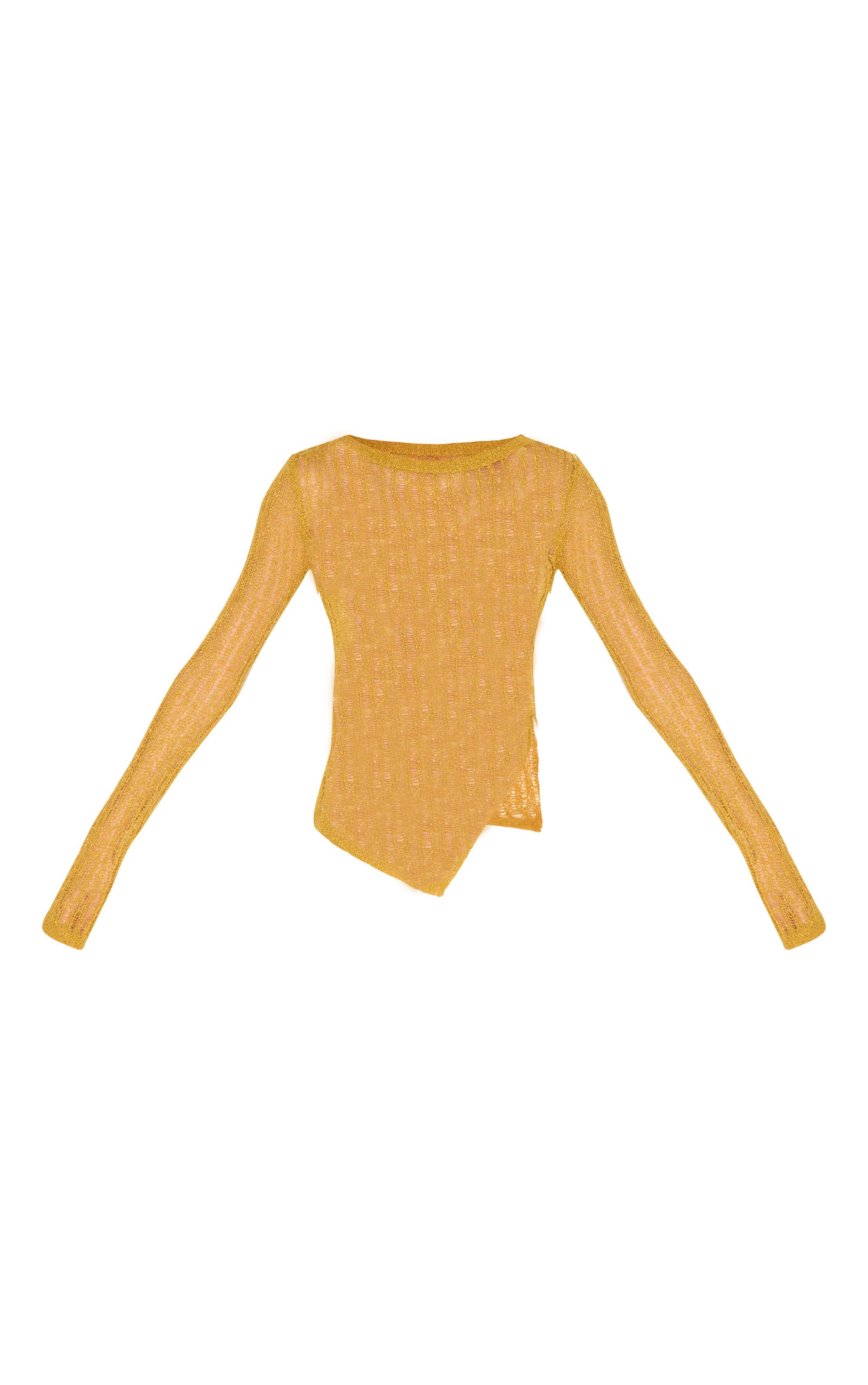 Vert Olive Haut Asymétrique Ajouré En Maille Échelle Transparente