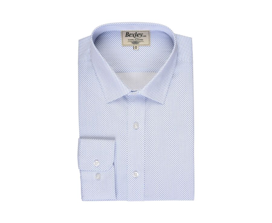 Chemise blanche imprimée motifs bleus - Col français - ALPHONSE