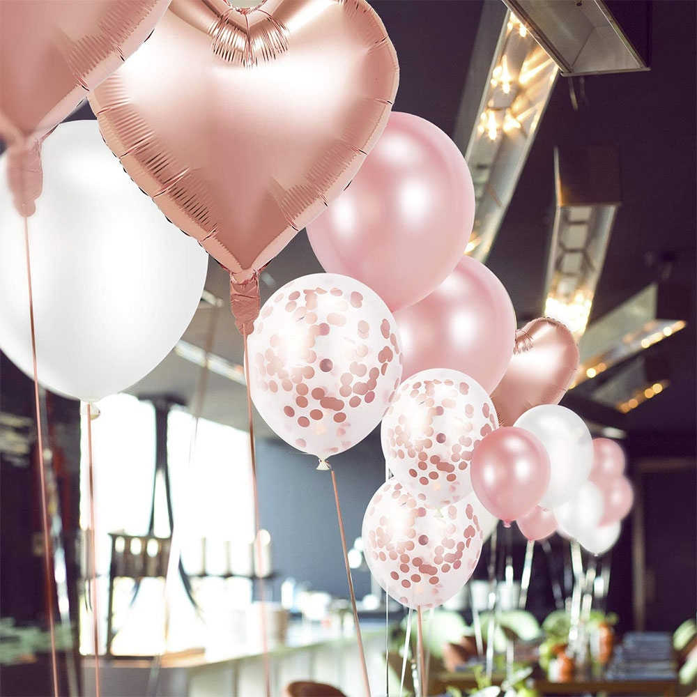 (48-tlg. Set) Party Ballons Latex- und Folienballons mit Konfetti - Pink