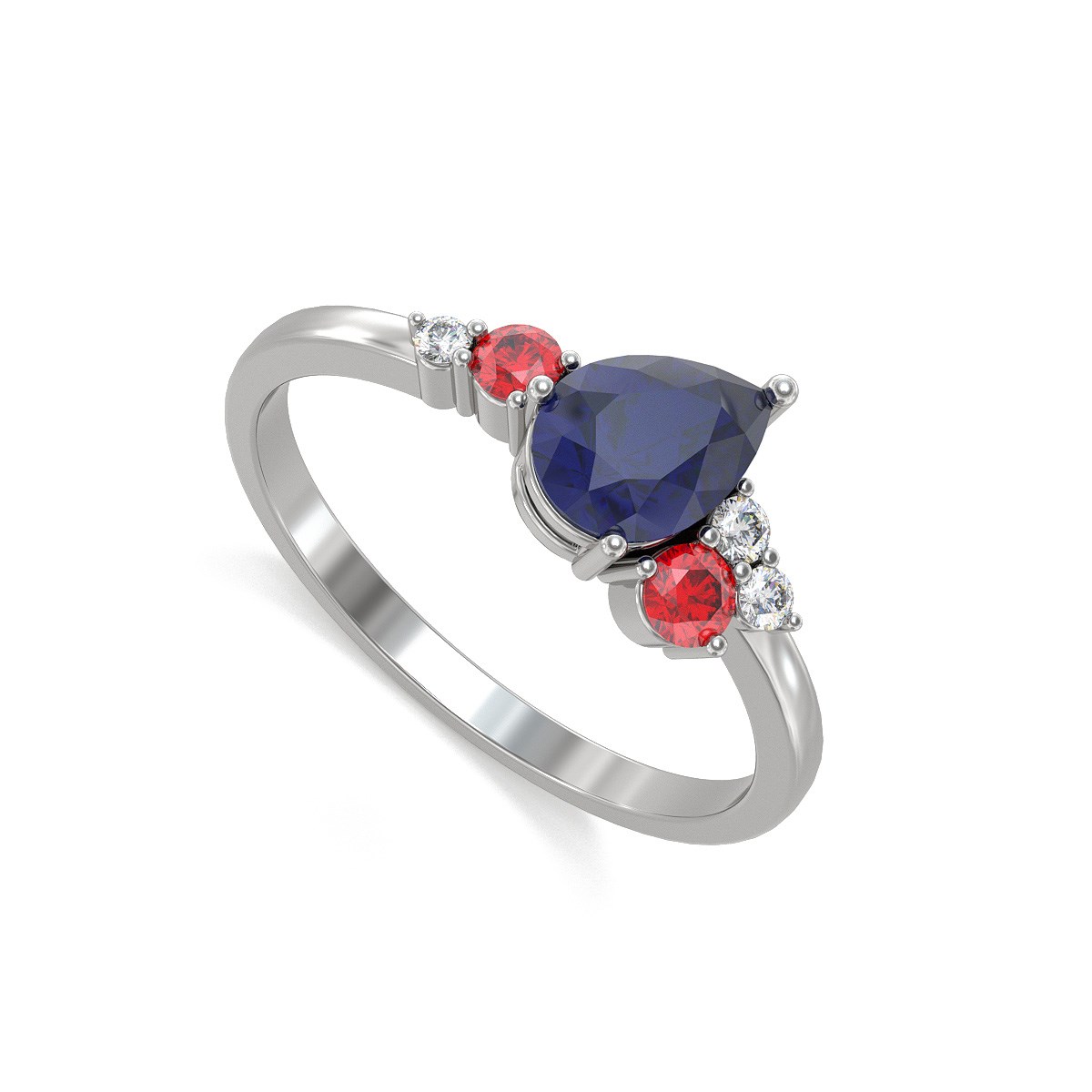Bague Saphir Rubis et diamants sur Argent 925 2.296grs