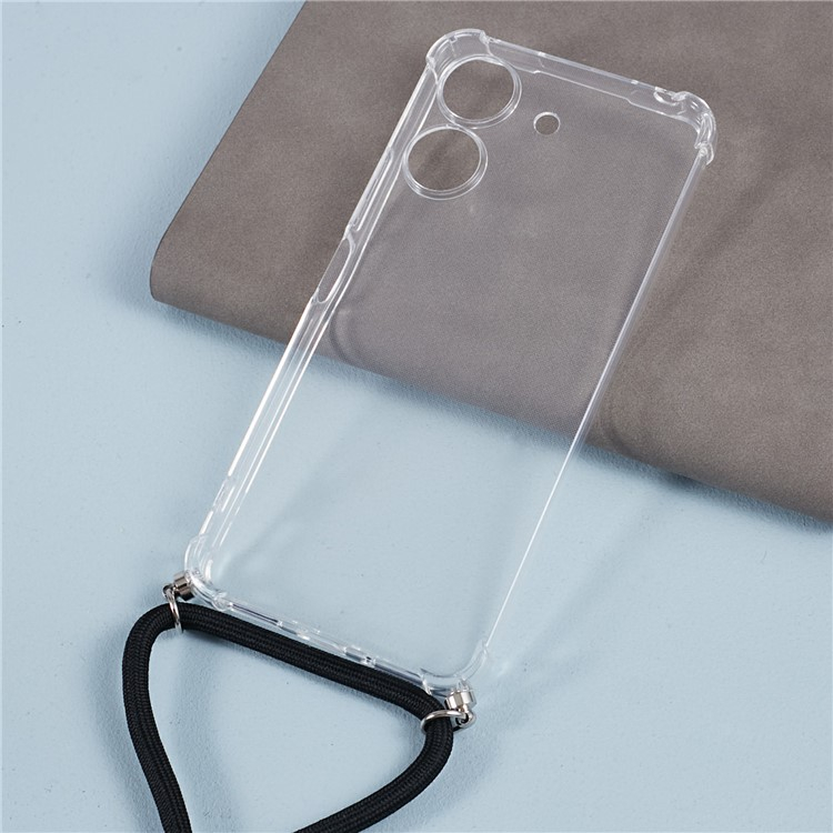 Xiaomi Redmi 13C / Poco C65 Necklace Gummi Hülle Air Cushion Fallschutz   Handykette (140cm) - Schwarz / Silber