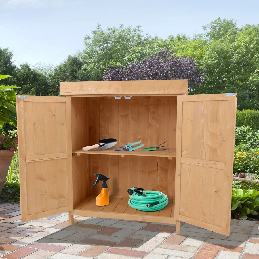 Outsunny Geräteschrank mit 2 Fächer natur