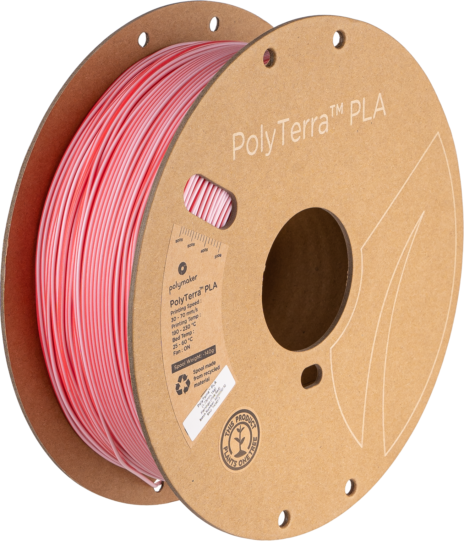 Polymaker  PolyTerra PLA Dual Flamingo Pink-Red, 1,75 mm / 1000 g    Umweltfreundliches, zweifarbiges PLA-Filament mit mattem Finish