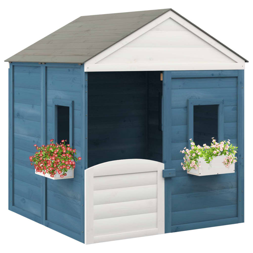 vidaXL Speelhuis met deur en bloempotten, vurenhout