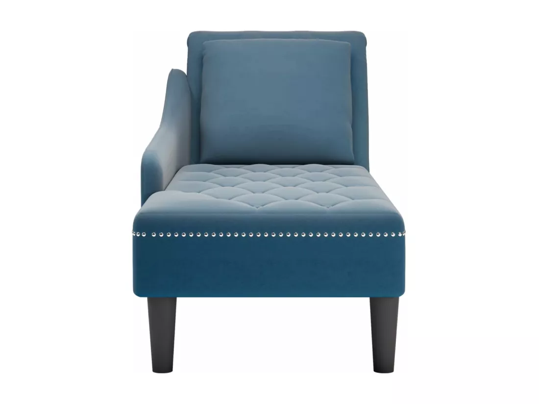 Fauteuil long avec coussin et accoudoir droit bleu velours