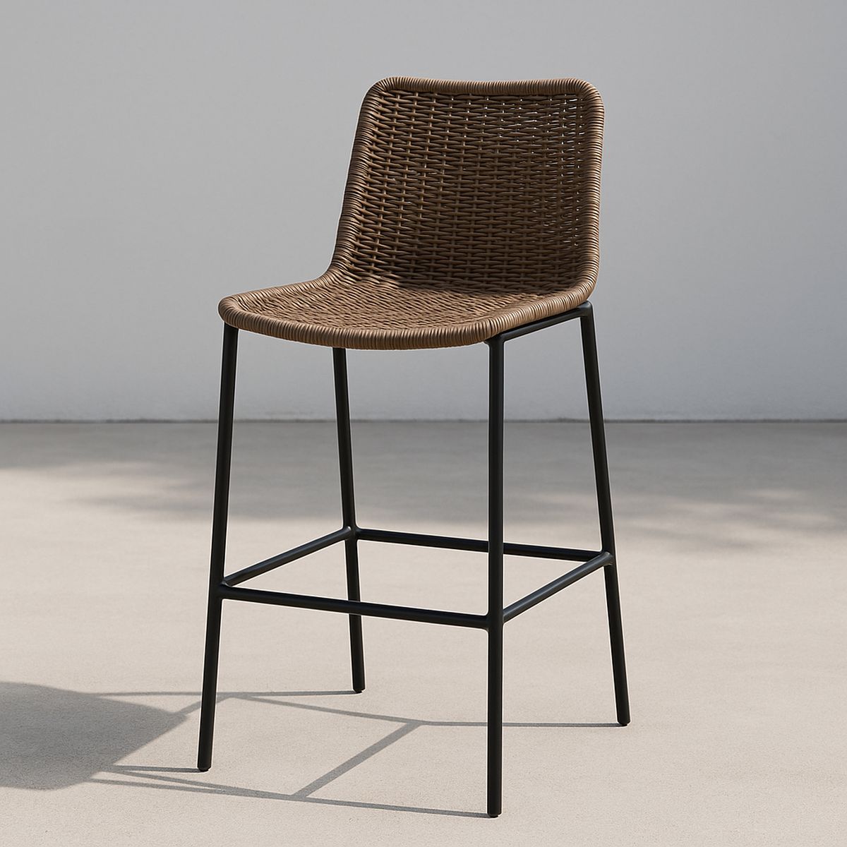 Barhocker Rattan Braun mit Metallrahmen 77 cm Sitzhöhe