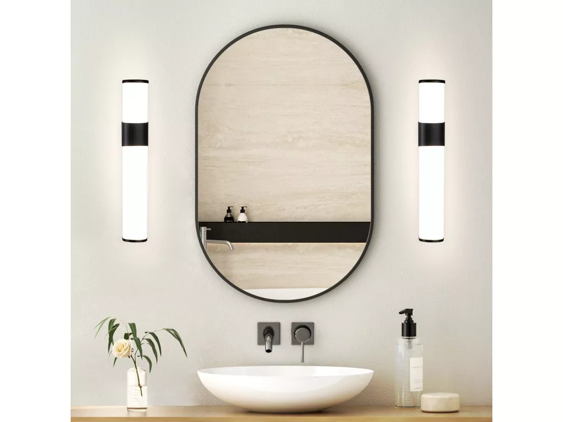 NETTLIFE Applique LED salle de bain，Lot de 2，Lampe de miroir de salle de bain à LED - Noire moderne 6W 30CM étanche IP44 blanc neutre 4000K