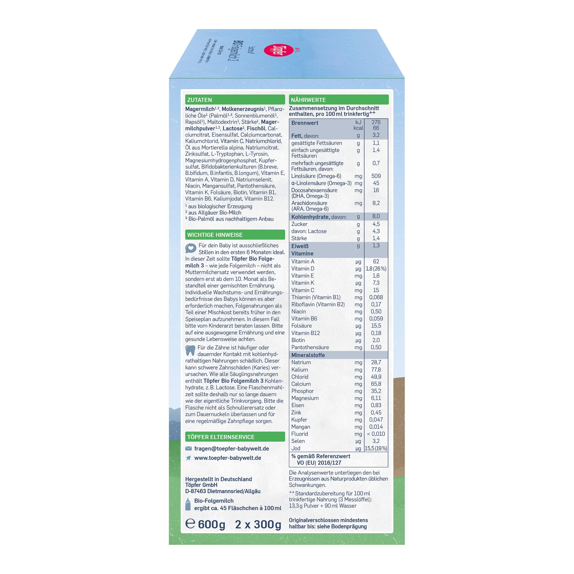 Töpfer Bundle 4er Pack Bio Folgemilch 3 600g