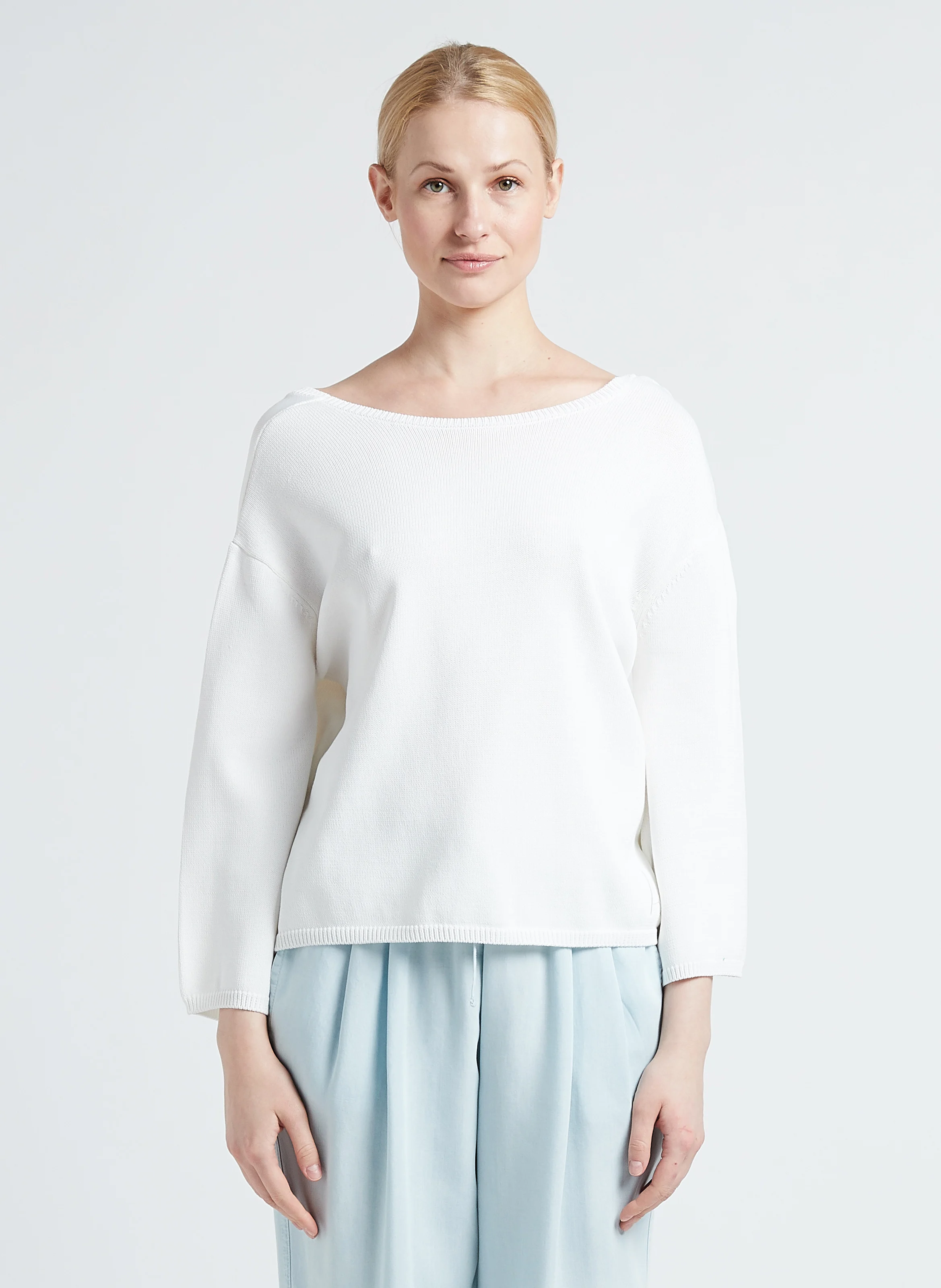 Pull col bateau ajouré en maille mélangée | Blanc