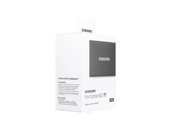 Samsung T7 MU-PC2T0T - SSD - krypteret - 2 TB - ekstern (bærbar) - USB 3.2 Gen 2 (USB-C stikforbindelse) - 256-bit AES - titan grå