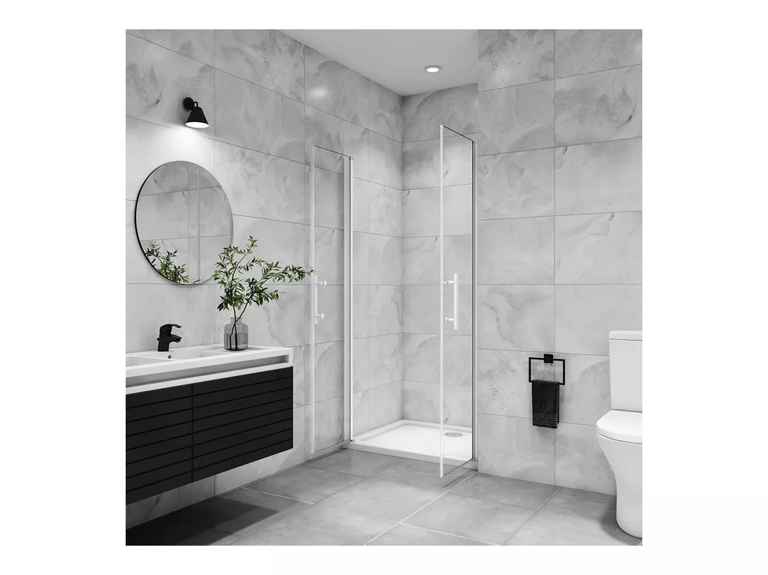 Porte de douche battante 80x180cm profilé blanc en 5mm verre anticalcaire porte de douche Hauteur 180cm Installation en niche