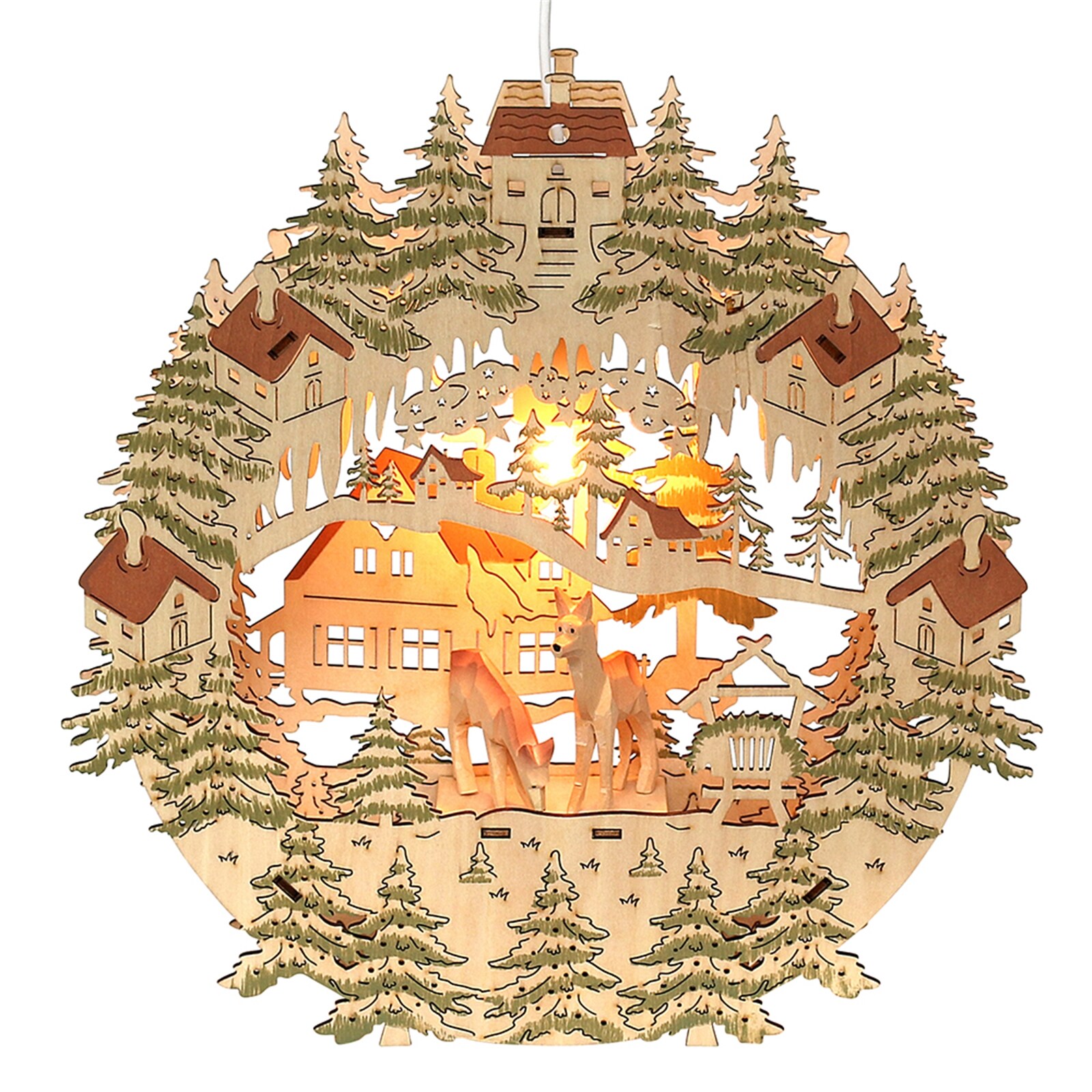 SIGRO Holz Fensterbild, beleuchtet Rehe geschnitzt