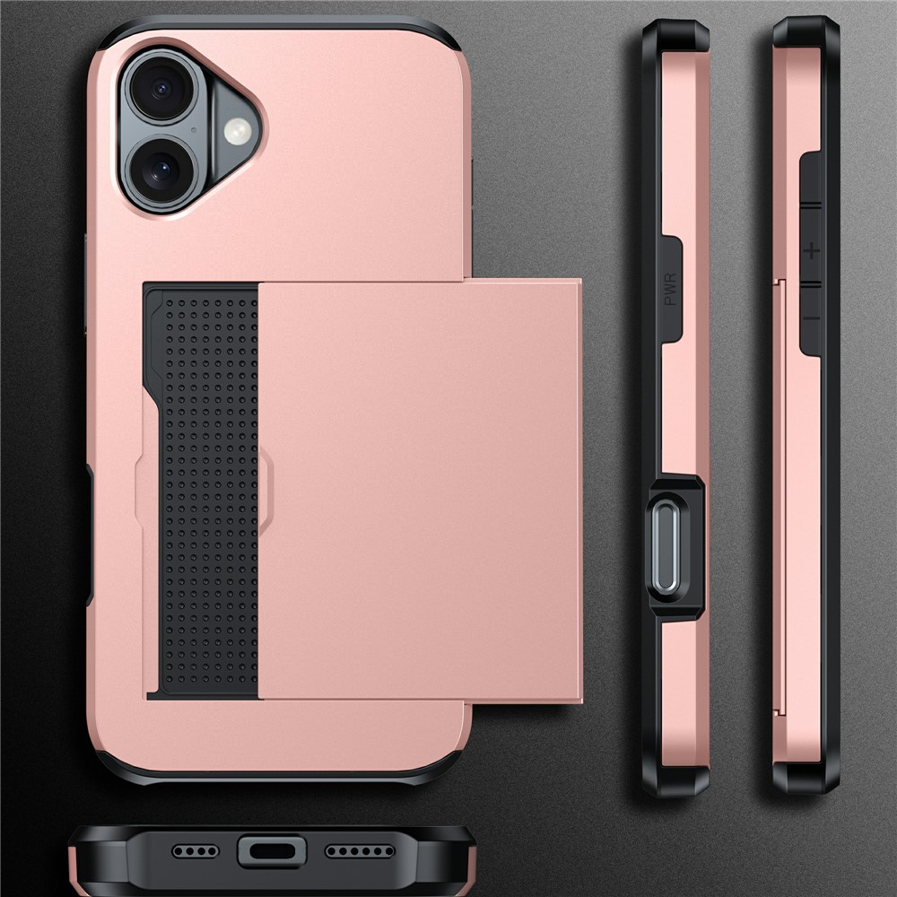 iPhone 17 Hybrid Hardcase Hülle mit integriertem Karten Portemonnaie (aufschiebbar) - Schwarz