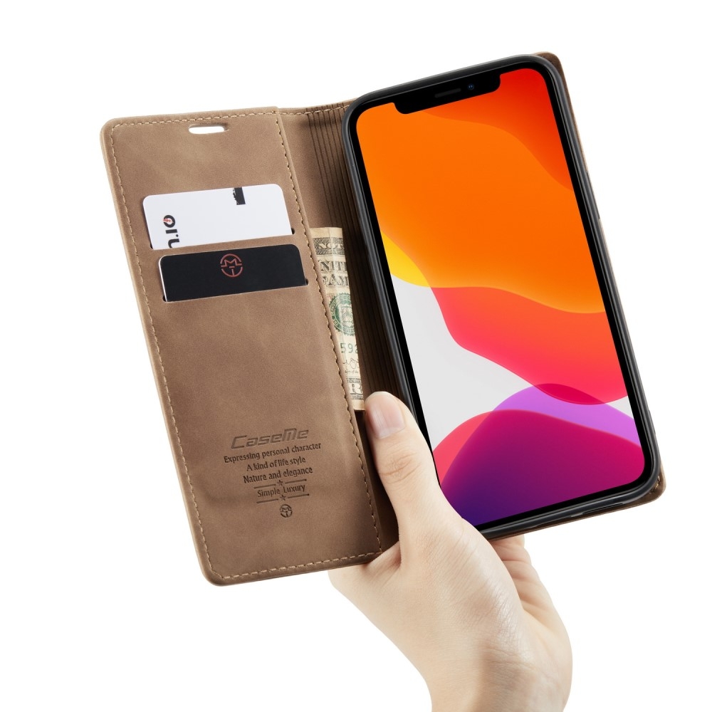 iPhone 12 / iPhone 12 Pro Leder Tasche Flip Wallet Etui mit Kartenfächern - Hellbraun