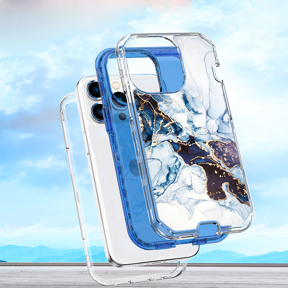 iPhone 13 Pro Hybrid Hülle TPU Bumper mit Acryl Rückseite im Marble Marmor Design - Style 3