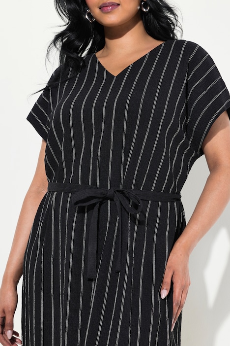 Jersey-Midikleid, Struktur, V-Ausschnitt, ärmellos