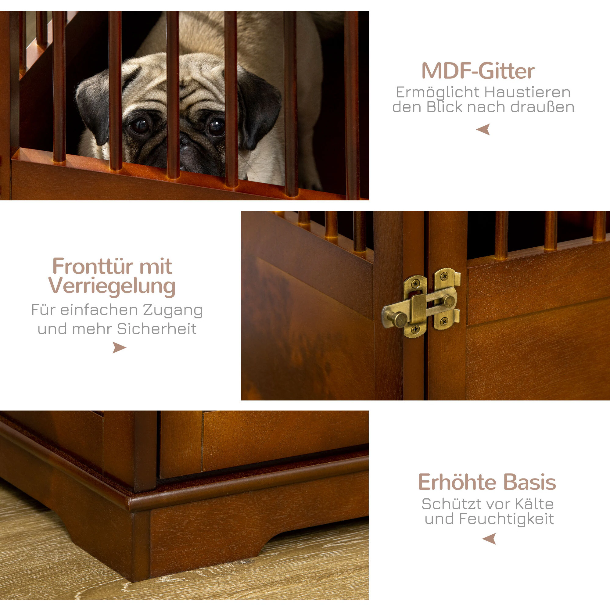 PawHut Hundekäfig mit Holzdesign braun 80,5L x 59,5B x 67,5H cm