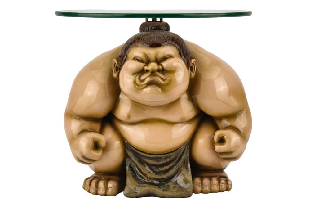 Runder Beistelltisch SUMO 30cm natur beige Skulptur handmade
