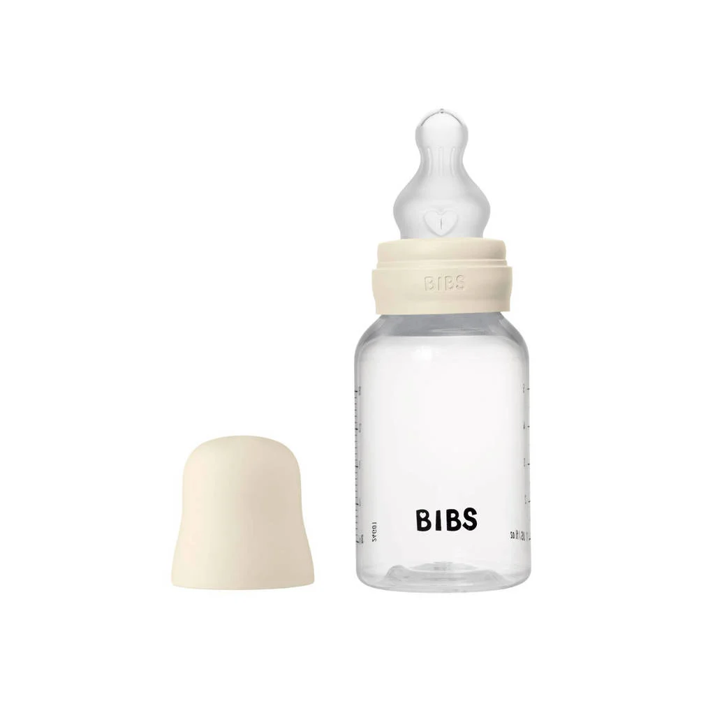 BIBS Babyfles 150 ml - Ivory - met silicone speen en opvouwbare trechtertje