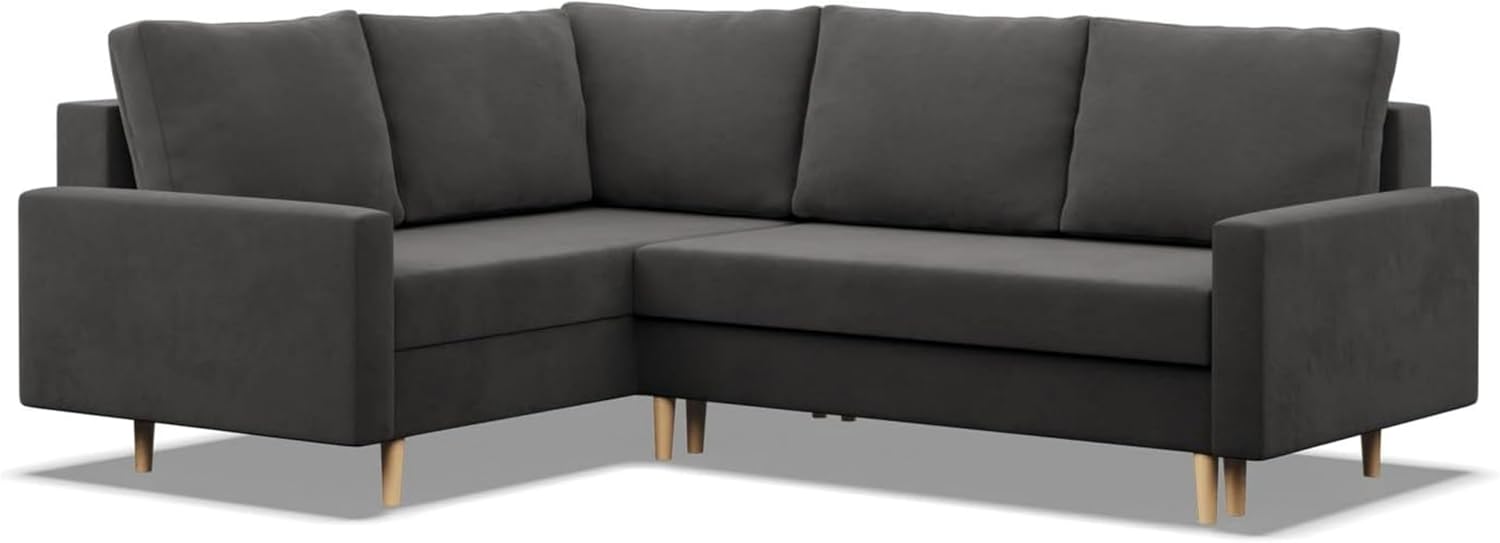 Mebligo - Ecksofa mit Schlaffunktion und Bettkasten Blank, Eckcouch mit Ottomane Links, Sofa L Form 223 x 172 x 88 cm, Couch Wohnzimmer, Ecke Sofa Wohnlandschaft, Schlafsofa - Grau