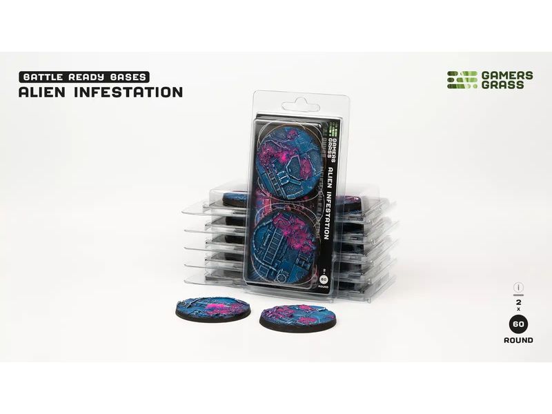 GamersGrass Base Alien Infestation round 60 mm (x2) Hochwertige Bases für den Miniaturenbau