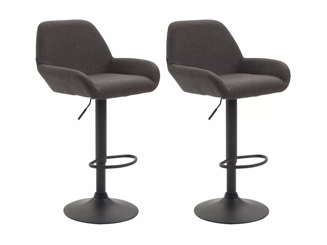 Lot de 2 Tabouret de bar - Tissu & Métal chromé - Gris foncé - Braga