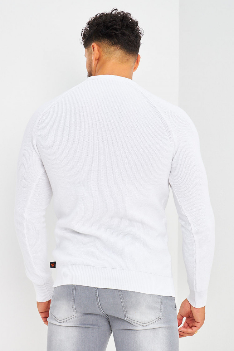 Pull en maille blanc effet quadrillé en relief