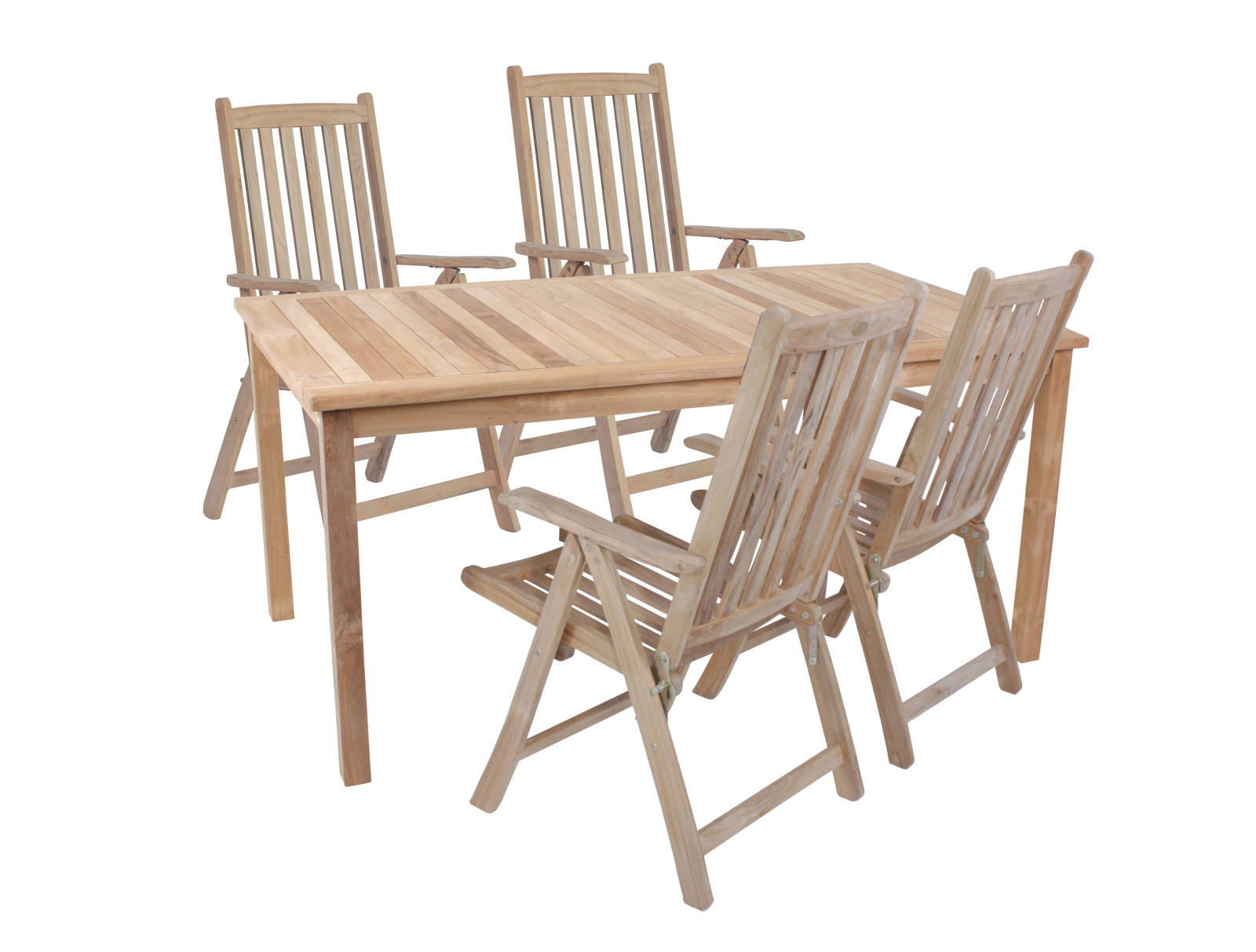 5-teilige Tischgruppe SOLO 05 - natur - Teak Massivholz