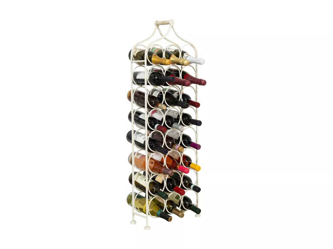 Porte-bouteille Vinique en fer forgé finition blanc antique - 24 bouteilles - 36x16x106 cm