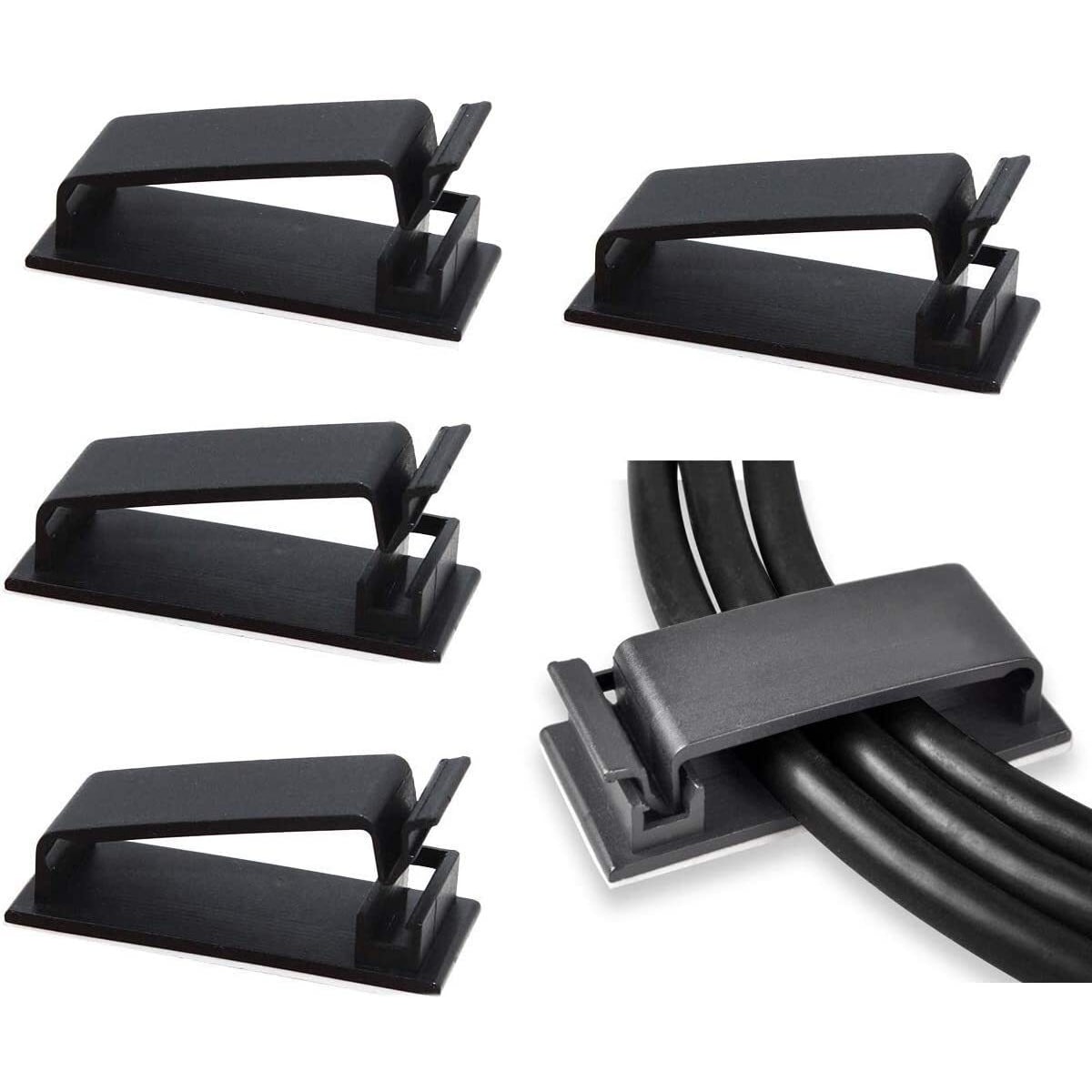 Selvklebende kabelholder for flere kabler 10-pakning Sort