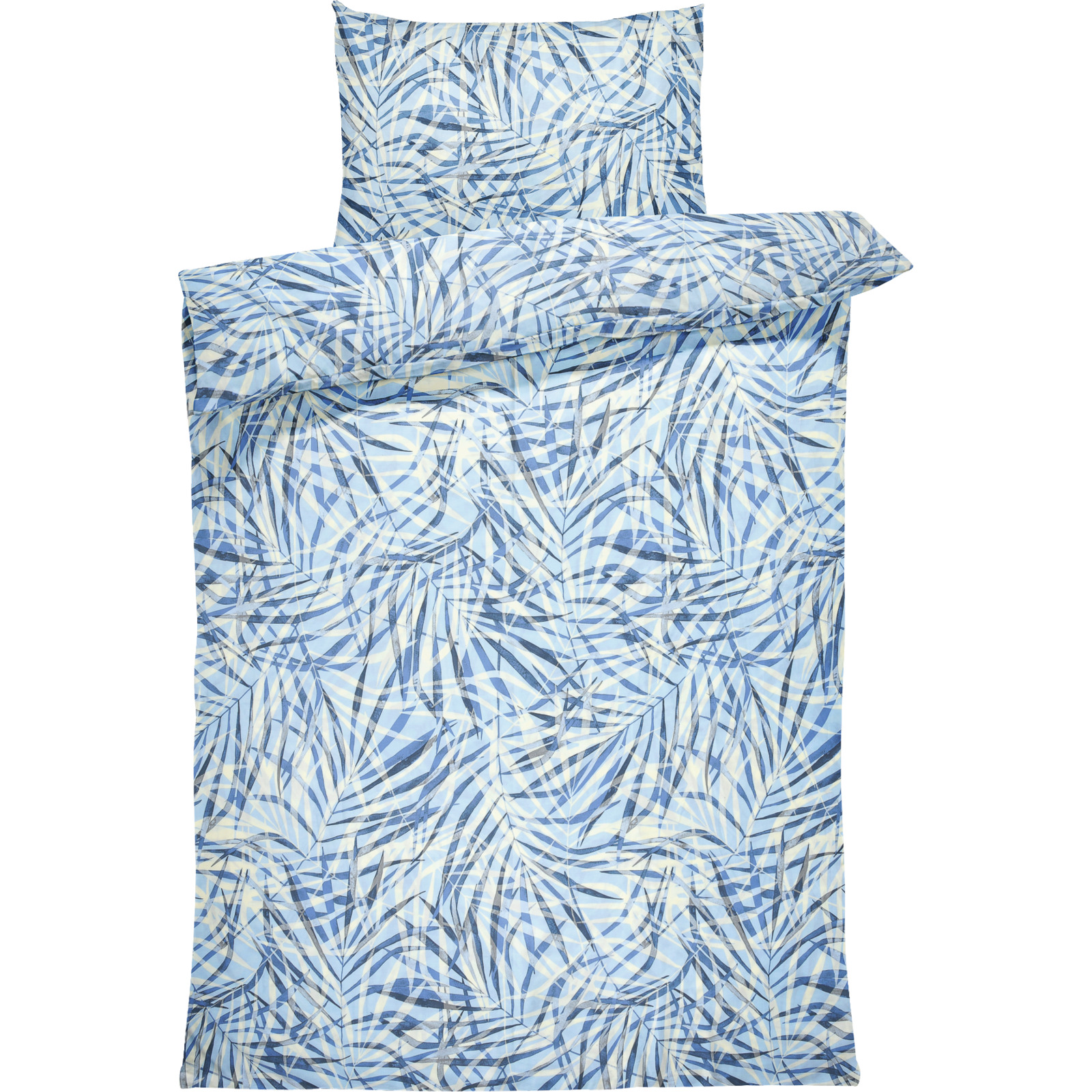 Bettwäsche Satin Palmenblätter blau 160x210 65x100 Bettanzug Nord