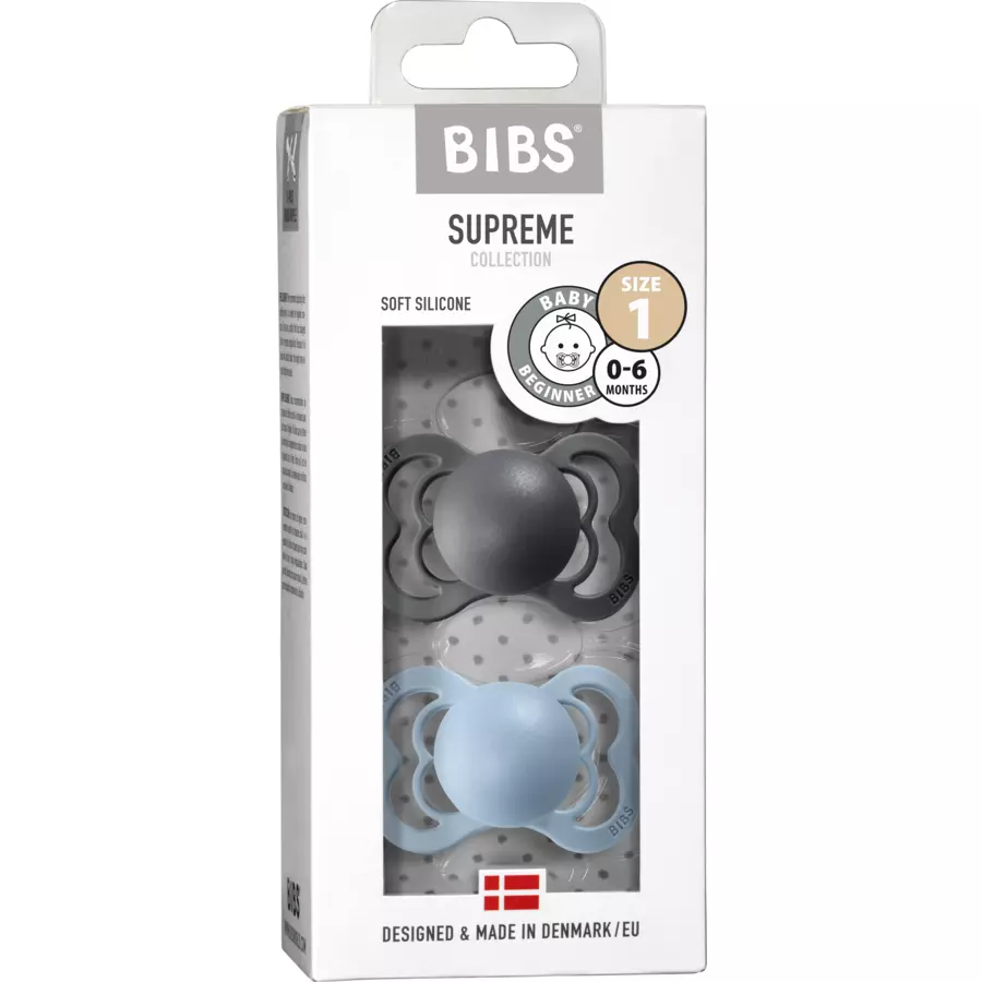 BIBS® Schnuller Supreme Baby Blue  Iron Silikon 0-6 Monate, 2 Stk.