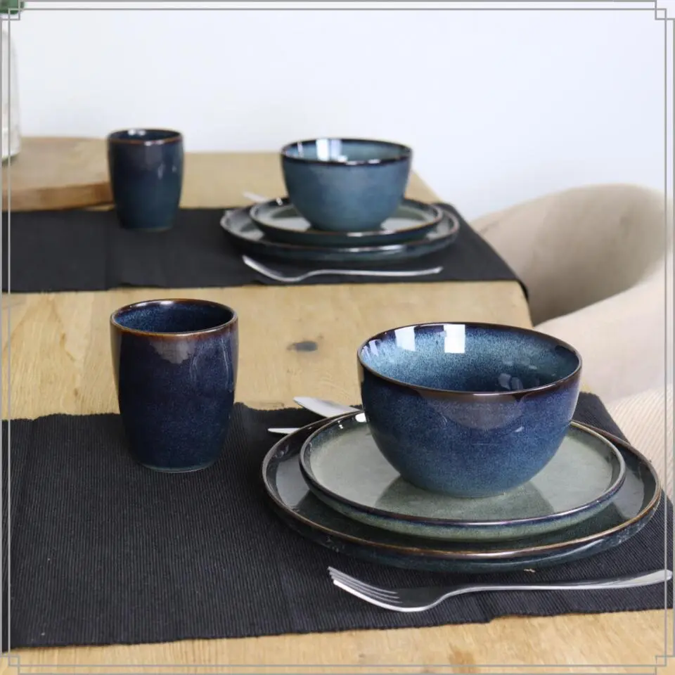 OTIX Dinerborden Bordenset 6 Persoons 26cm Blauw Aardewerk EBONY