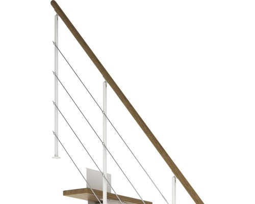 Pertura Hera witte middentrap, recht, 73,5 cm, eiken gelamineerde houten leuning, gelakt, 11 treden / 12 stootborden
