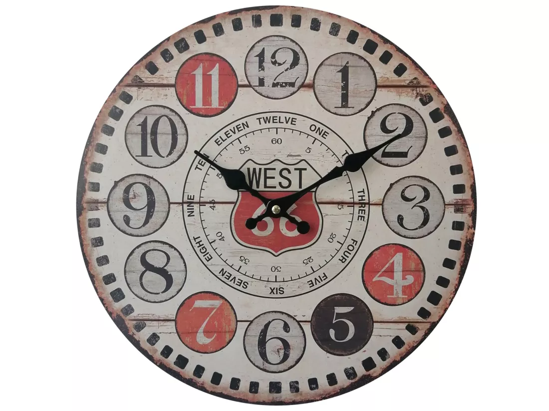 Horloge Rétro Suspendue Horloges Rondes Mdf Métal Marron Rouge