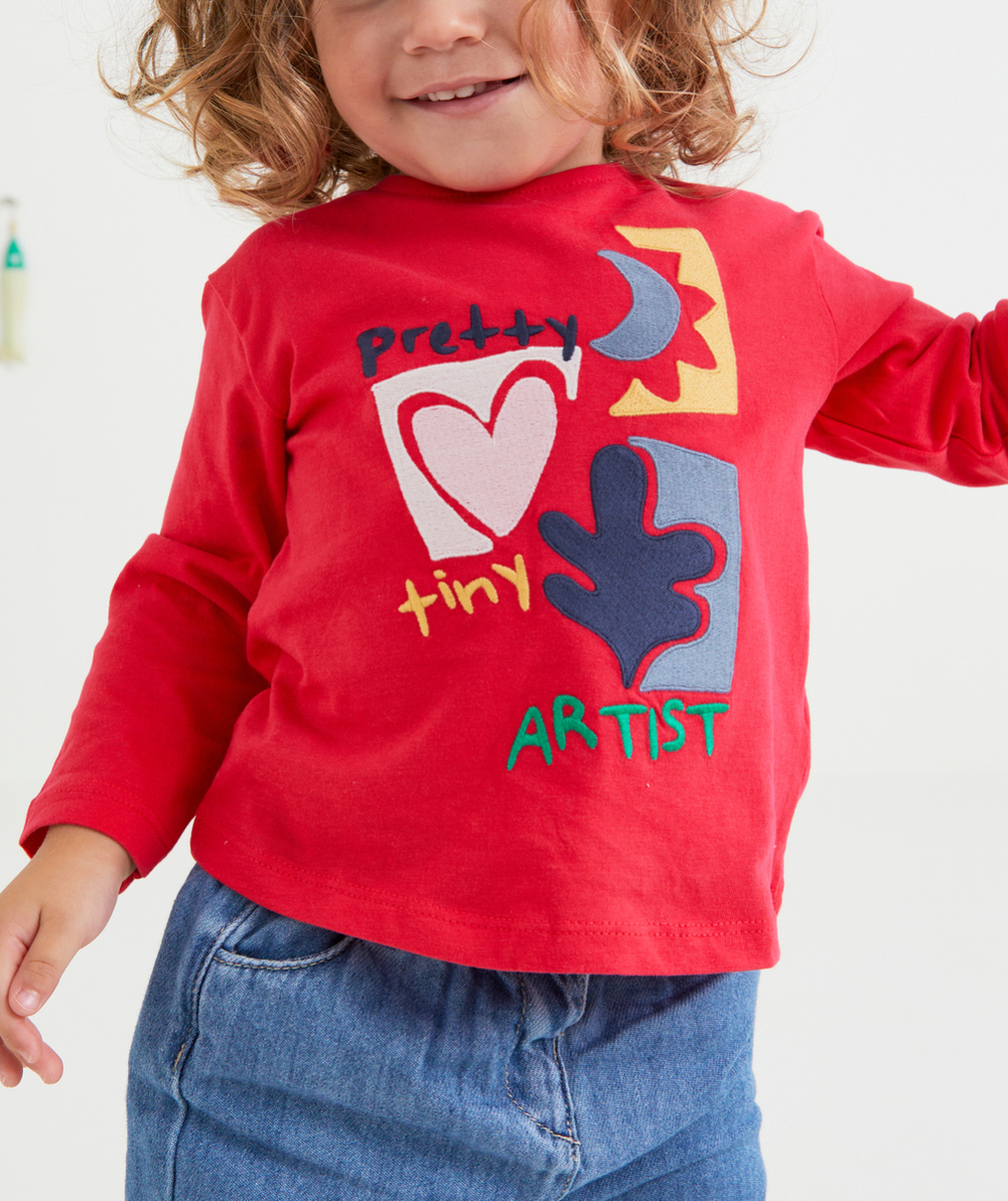 T-SHIRT BÉBÉ FILLE EN COTON BIOLOGIQUE ROSE FUSHIA AVEC PATCH BRODÉ