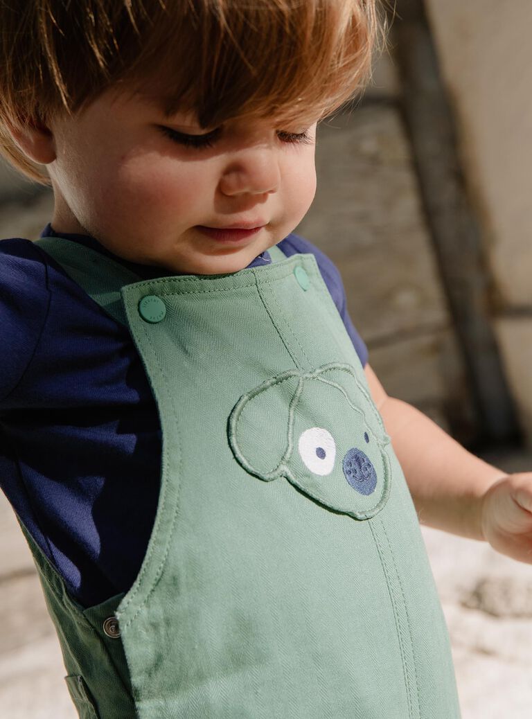 Salopette courte vert pistache en herringbone