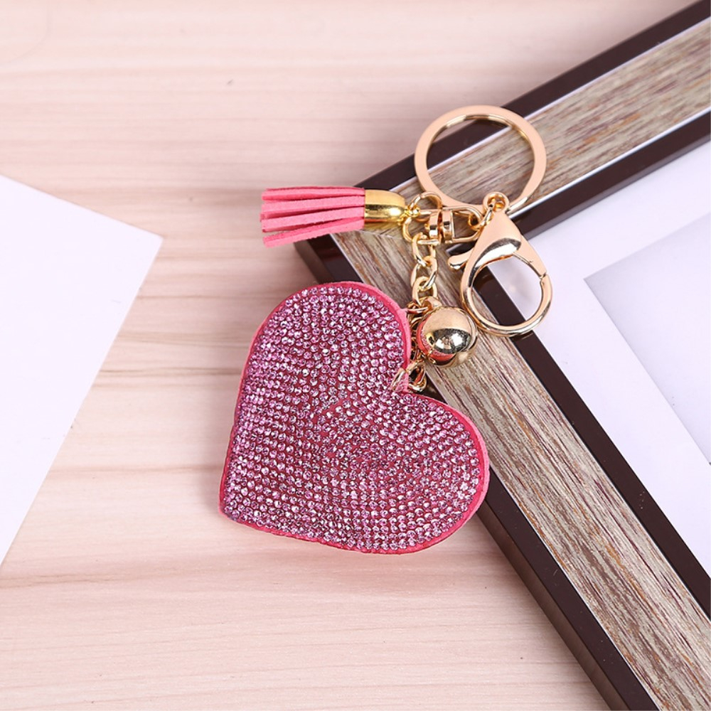 Strass Herz Schlüsselanhänger Handtaschen Accessoire mit Spaltring - Weiss / Silber