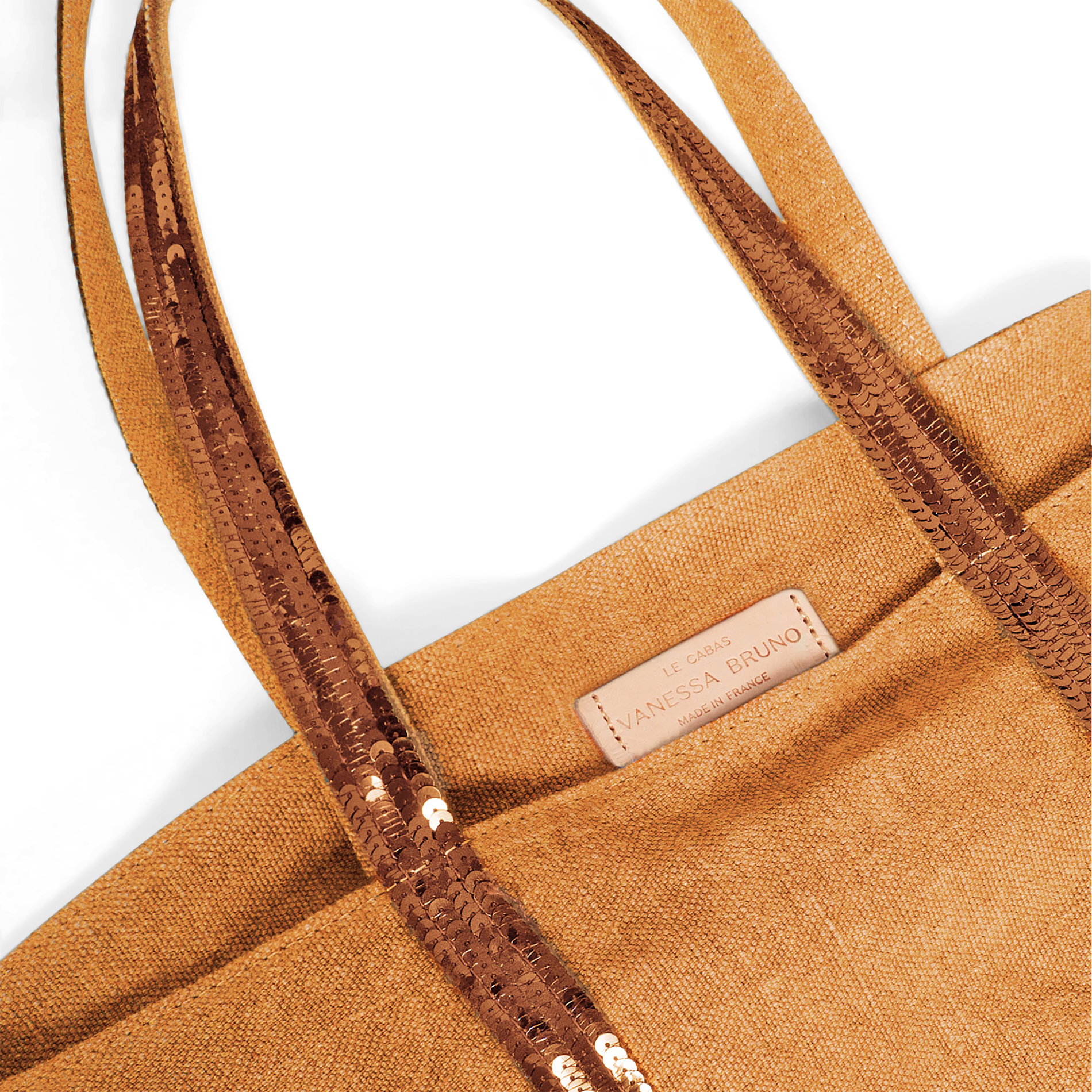 Cabas L brodé avec sequins en lin | Jaune