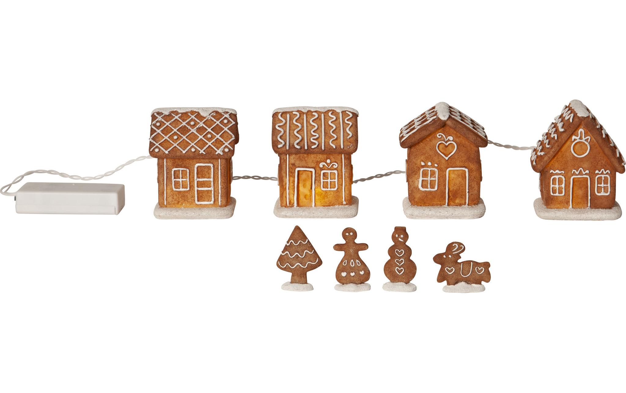 LED-Figur Gingerville, WarmweissDekoratives 8-teiliges Deko-Set mit Lebkuchenhäusern und -figuren